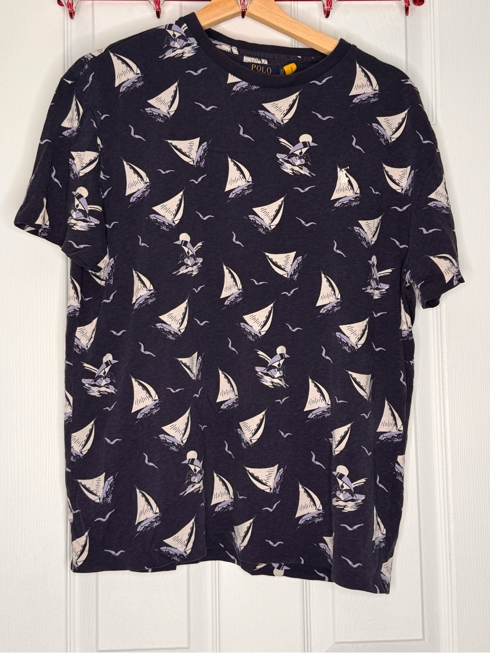 Polo by Ralph Lauren Navy Short-Sleeve Tee with Cream Sailboat Print